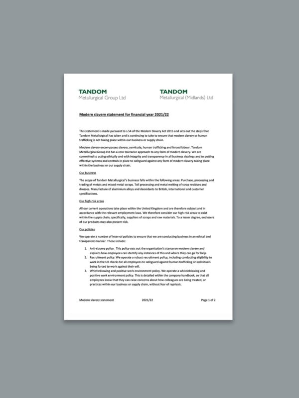 Tandom Modern Slavery Statement 2021-22